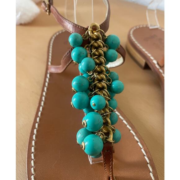 Miss Trish of Capri Turquoise & Gold Beaded Leather Sandals Size 39.5/ US 9.5 - Picture 6 of 9